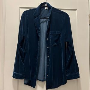 Navy Velvet Button Down